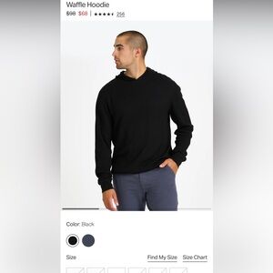 Vuori Men's Black Waffle Hoodie Sweater Size Large (sold out at Vuori!!)